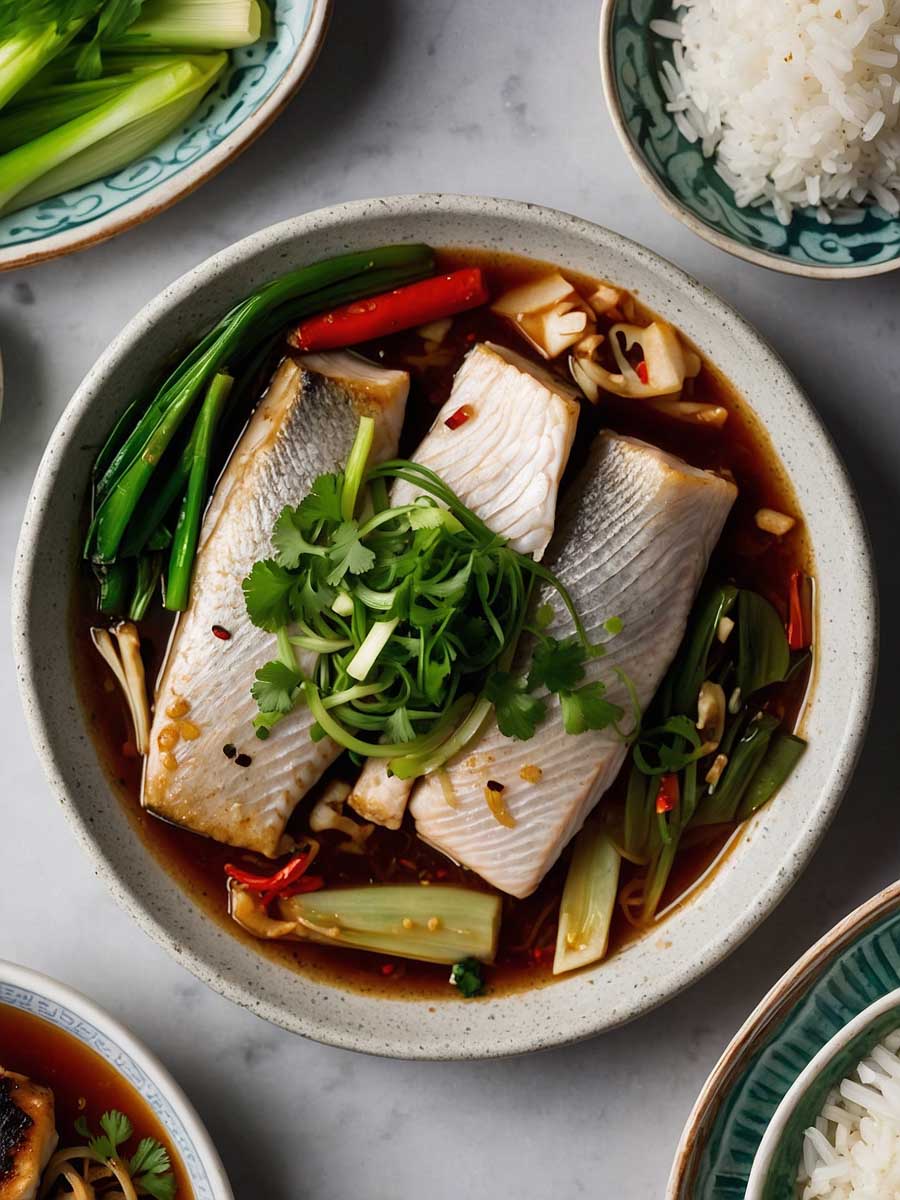 Chinese steamed fish with ginger and spring onion recipe