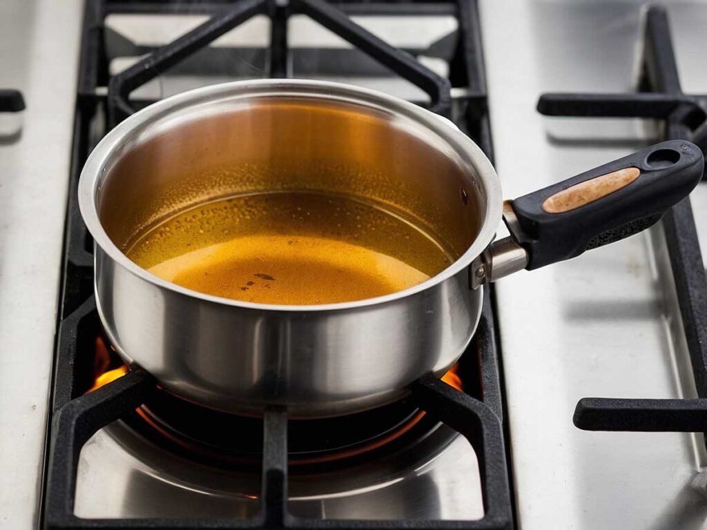 Heating neutral oil in a small saucepan