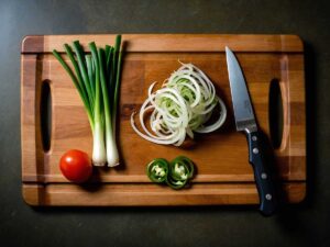 Julienne ginger and cut spring onions for steamed fish