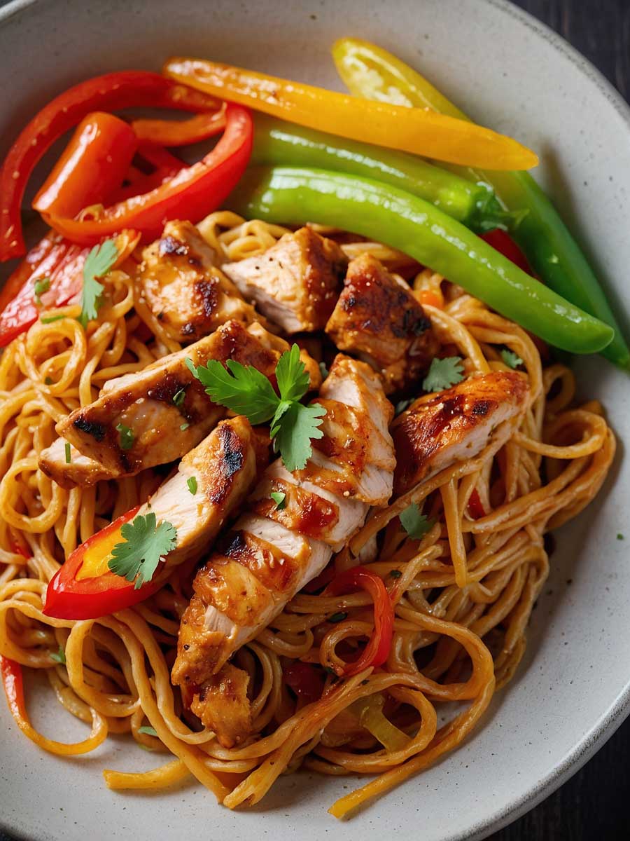 Serving Chicken and Bell Pepper Noodles