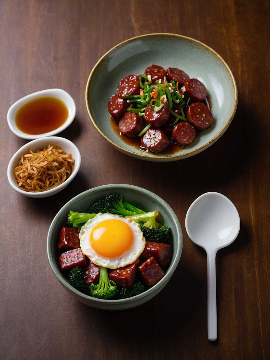 Serving Chinese Sausage and Egg Stir-Fry