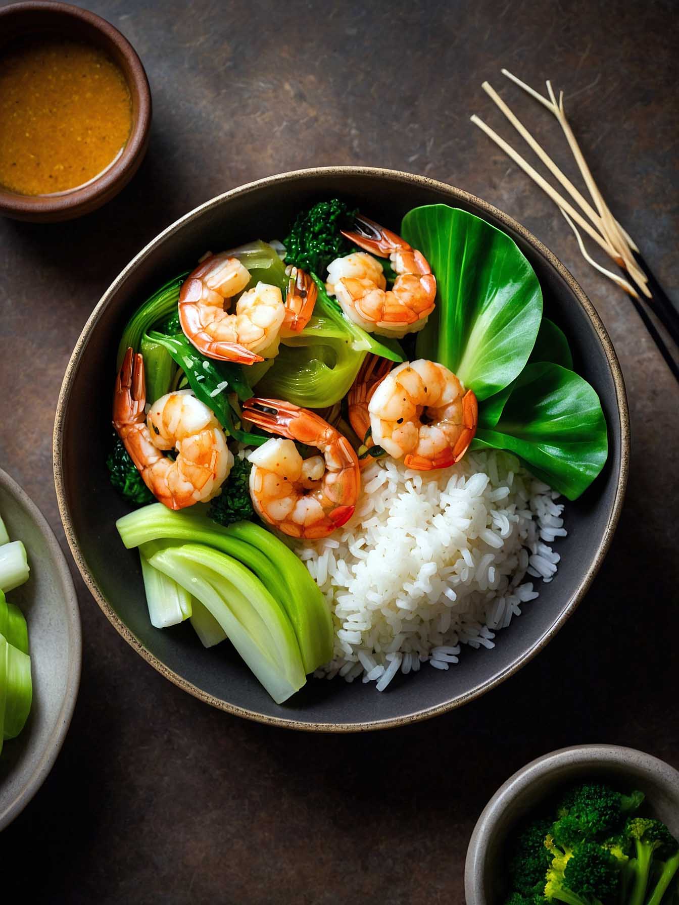 Serving Idea for Spicy Shrimp and Bok Choy Stir-Fry