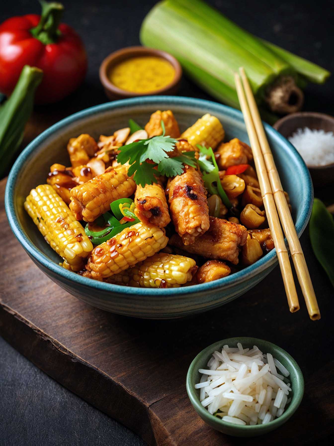 Serving Idea for Stir-Fried Baby Corn with Chicken