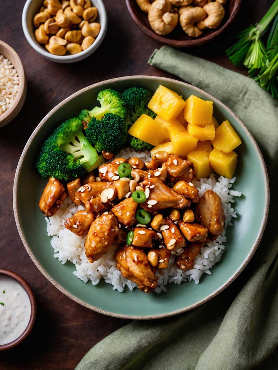 Serving Idea for Stir-Fried Chicken with Cashews and Pineapple