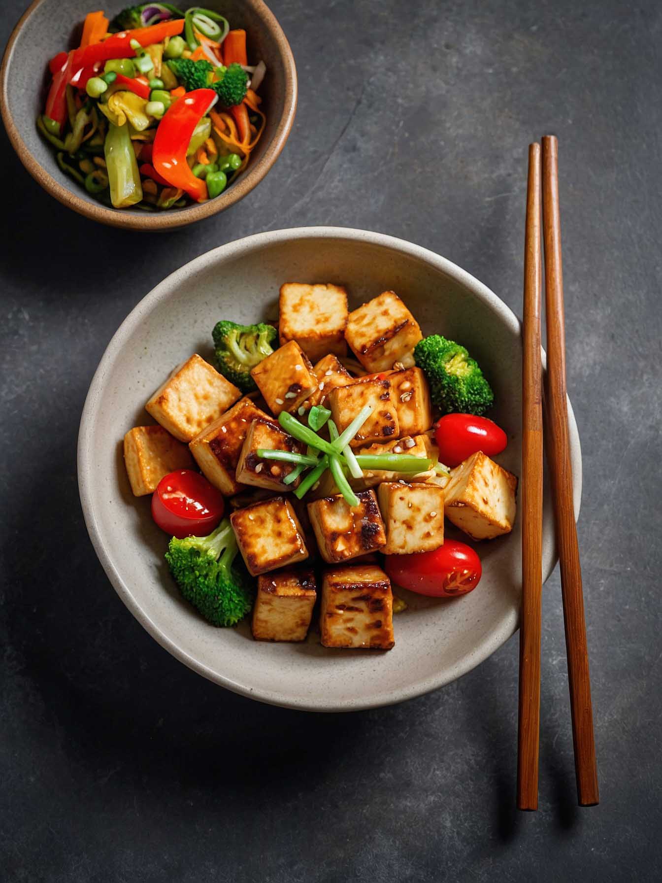 Serving Stir-fried tofu with vegetables