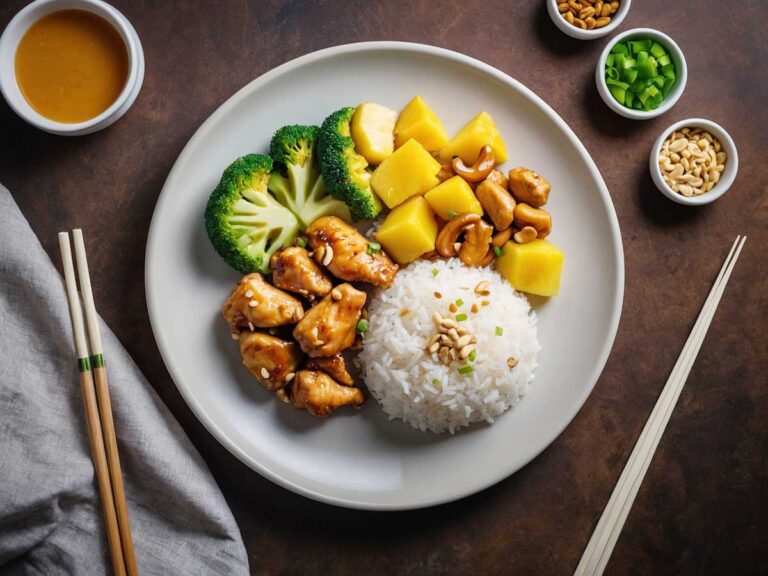 Stir-Fried Chicken with Cashews and Pineapple in a Wok