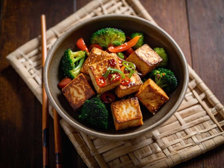 Healthy Stir-Fried Tofu with Vegetables in a Wok