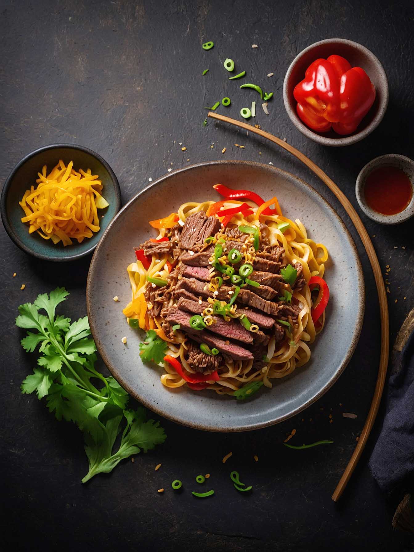 Serving idea for beef and bellpepper noodles